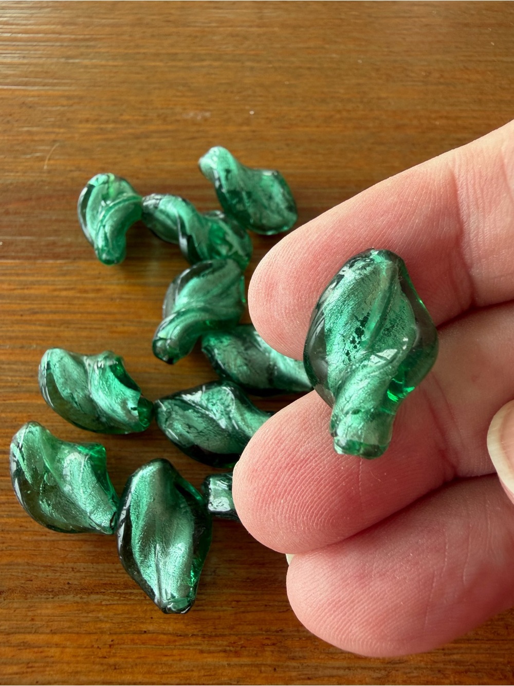 12 Foil Lined Sage Green Glass Lampwork Beads for Jewelry Craft Making